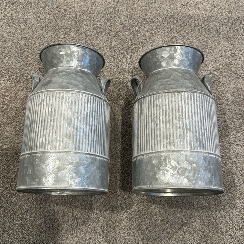 🛍️ Galvanized Whitewash Small Milk Jug Containers Set of 2 - Picture 6 of 7